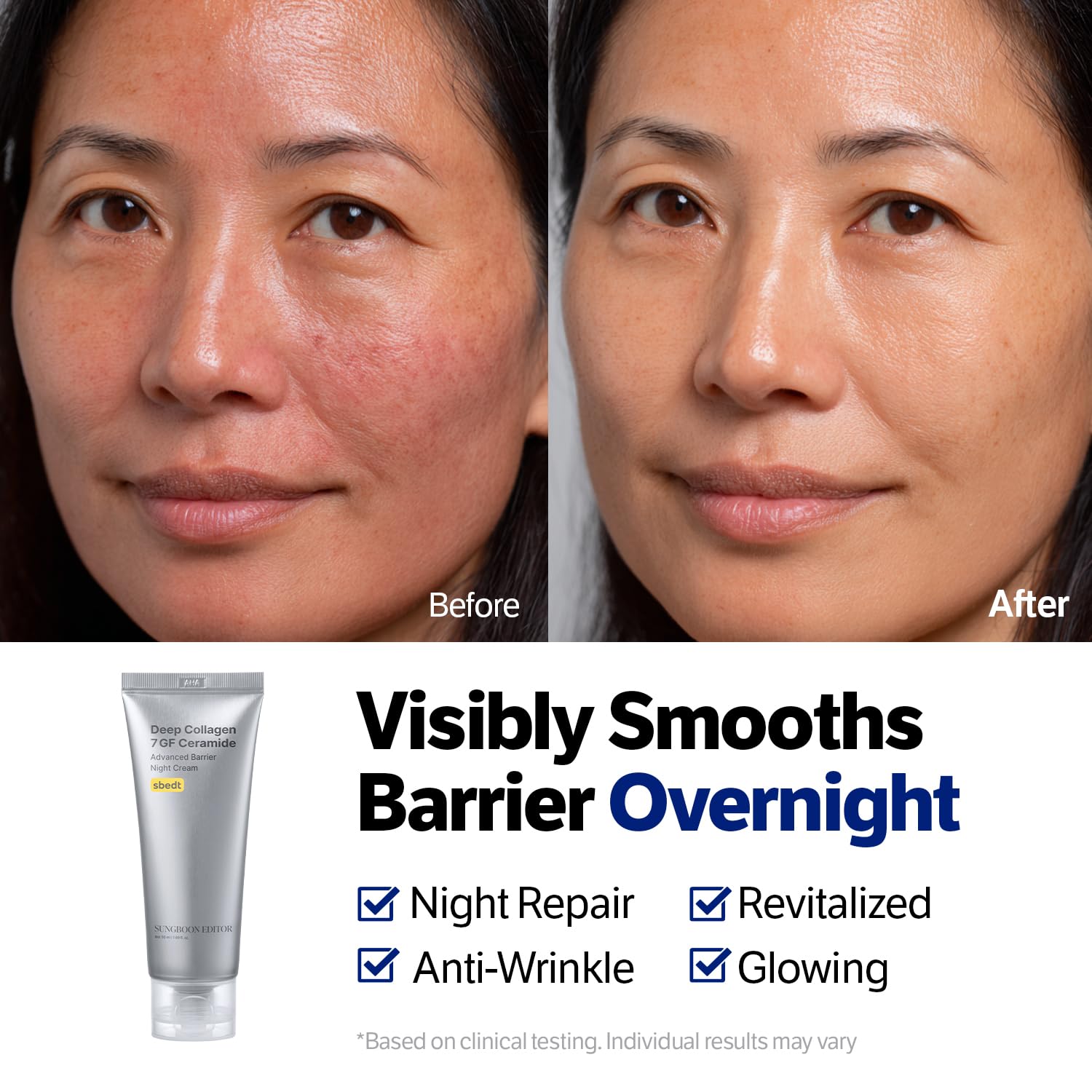 Sungboon Editor Deep Collagen 7GF Ceramide Advanced Barrier Night Cream 50ml كريم سونغبون إديتور الليلي المتطور لحماية حاجز البشرة، غني بالكولاجين 7GF والسيراميد. - Princess Cosmetics Qatar
