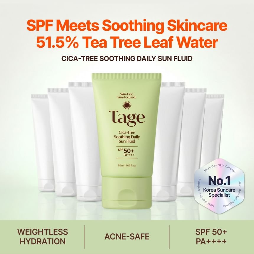 Tage Cica-Tree Soothing Daily Sun Fluid 50ml سائل تاغ سيكا تري المهدئ للاستخدام اليومي من الشمس - Princess Cosmetics Qatar