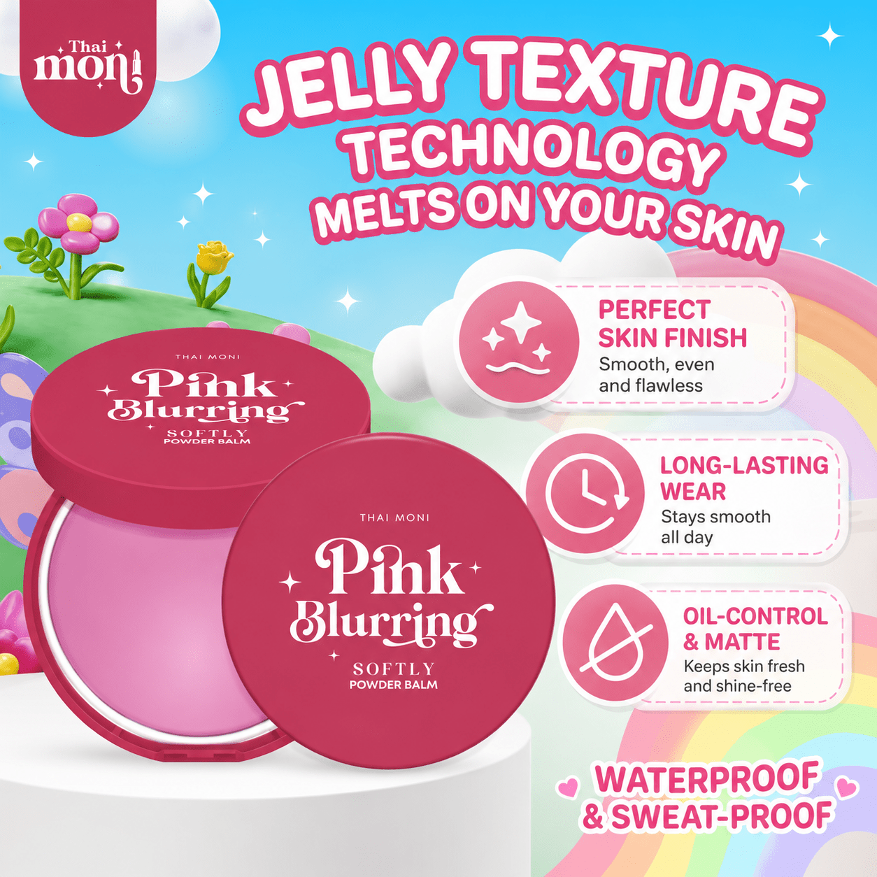 Thai Moni Pink Blurring Softly Powder Balm 8g بلسم بودرة تاي موني الوردي الناعم لتنعيم البشرة - Princess Cosmetics Qatar