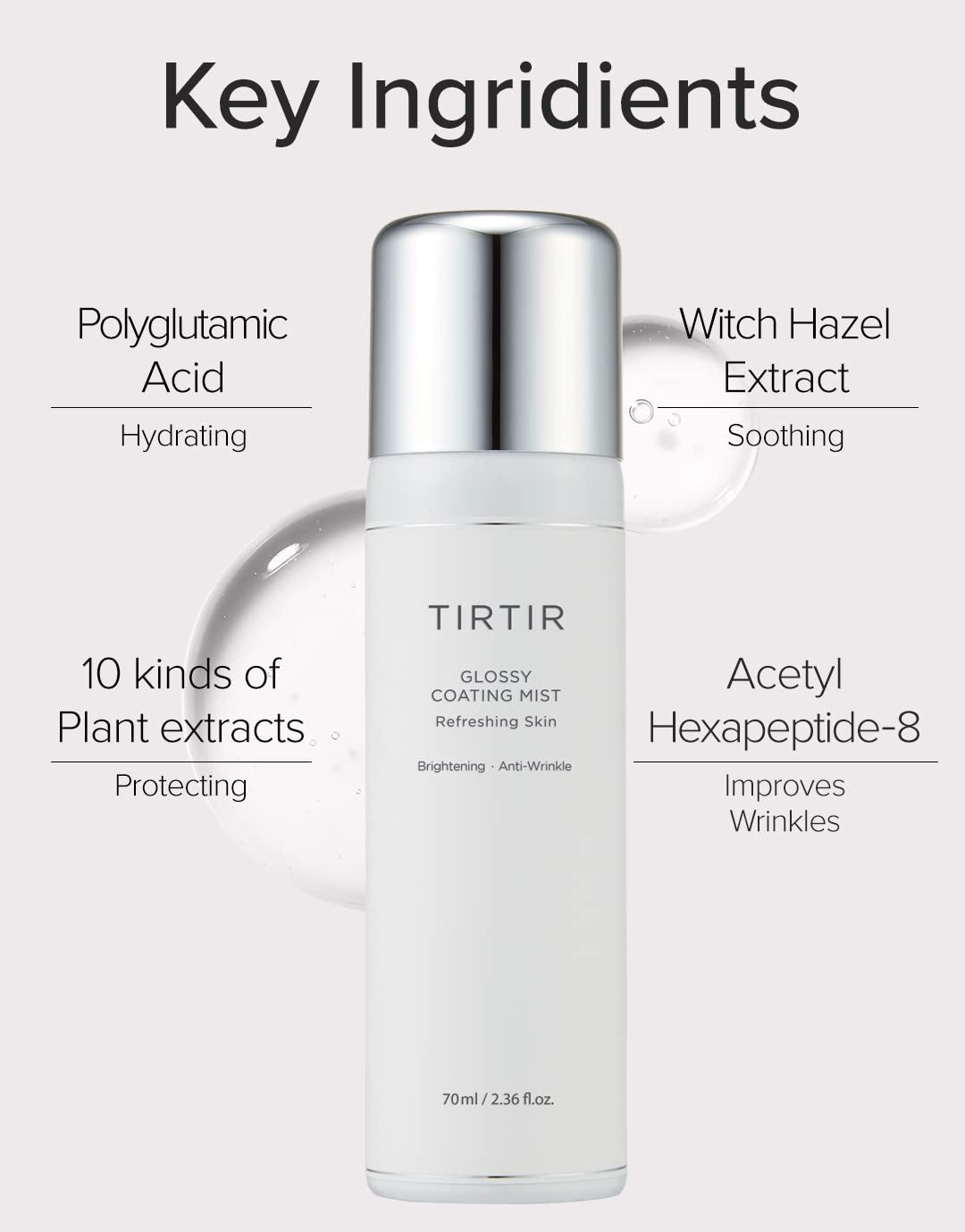 Tirtir Glossy Coating Mist 70ml. رذاذ طلاء لامع من تيرتير - Princess Cosmetics Qatar