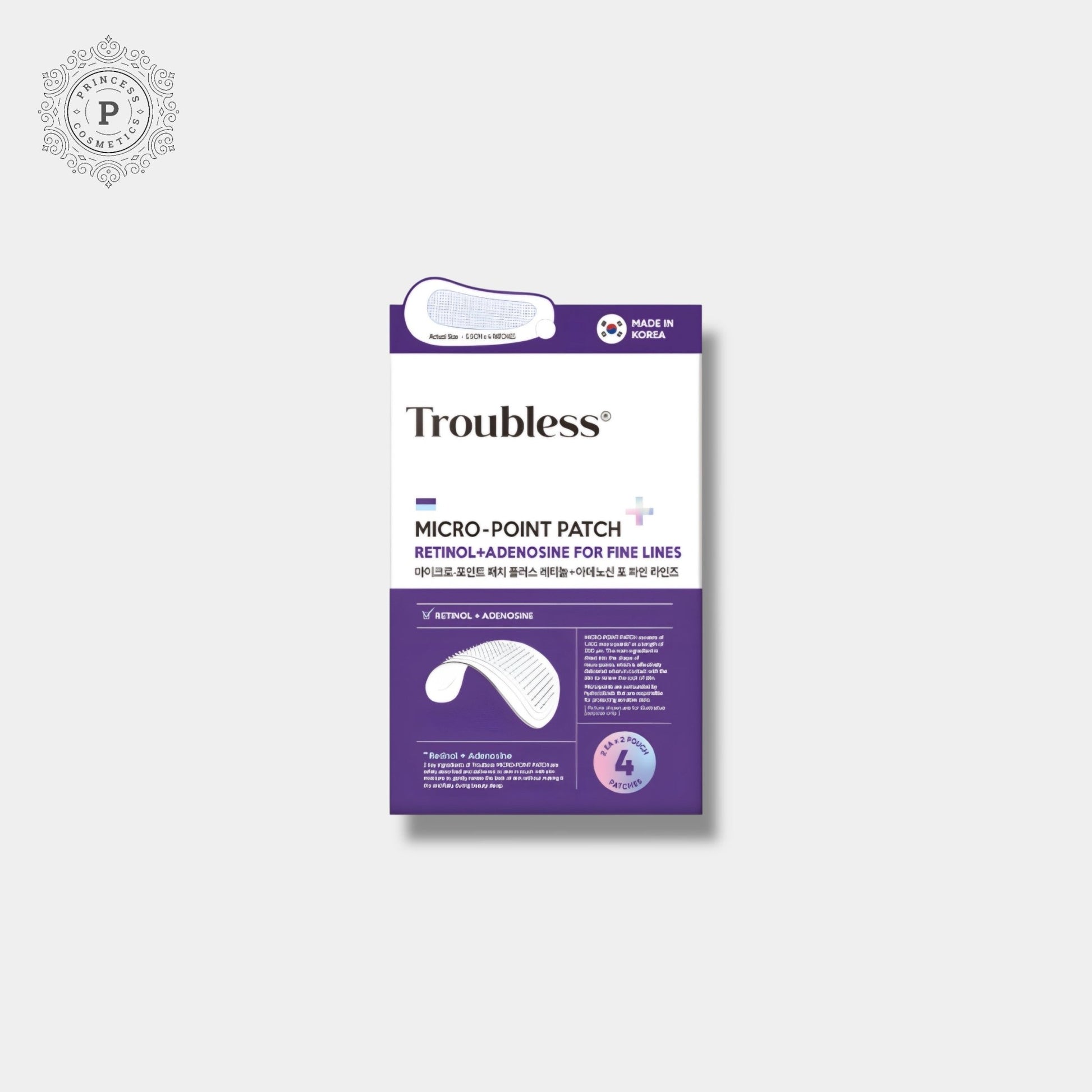 Troubless Micro - Point Patch Retinol + Adenosine for Fine Lines (4 Patches) رقعة مايكرو بوينت من تربلس، ريتينول وأدينوزين لعلاج الخطوط الدقيقة - Princess Cosmetics Qatar