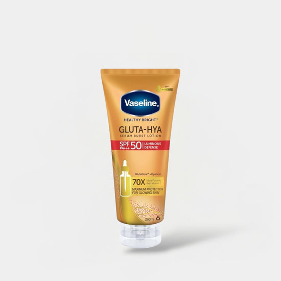 Vaseline Healthy Bright Gluta - Hya Serum Burst Lotion Luminous Defense SPF50 PA+++ 260ml فازلين هيلثي برايت جلوتا هيا سيروم بيرست لوشن لومينوس ديفينس SPF50 PA+++ - Princess Cosmetics Qatar
