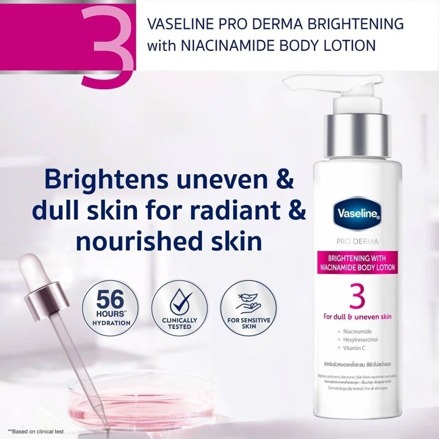 Vaseline PRO DERMA Brightening with Niacinamide Body Lotion 250ml فازلين برو ديرما لتفتيح البشرة بالنياسيناميد لوشن للجسم 250 مل - Princess Cosmetics Qatar