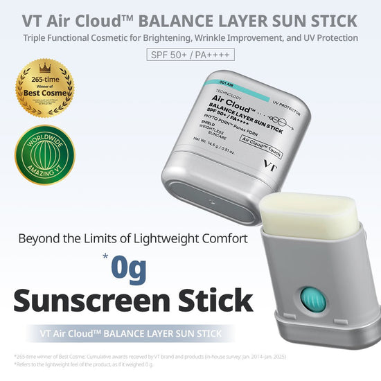 VT Cosmetics Air Cloud Balance Layer Sun Stick 14.5g واقي الشمس من في تي كوزمتكس إير كلاود بالانس لاير صن ستيك - Princess Cosmetics Qatar