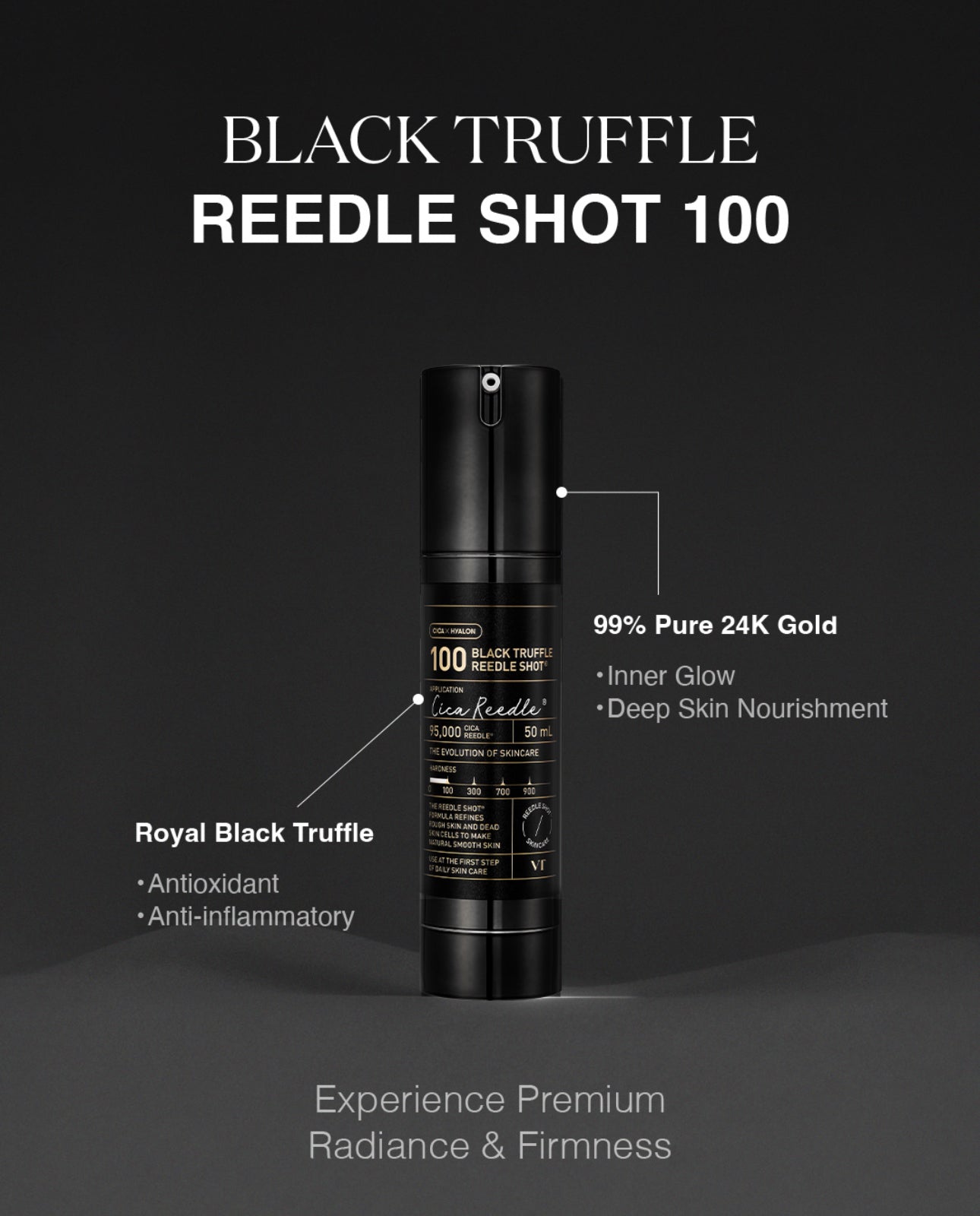 VT Cosmetics Black Truffle Reedle Shot 100 50ml في تي كوزماتيكس - ريدل شوت بلاك ترافل 100 - Princess Cosmetics Qatar