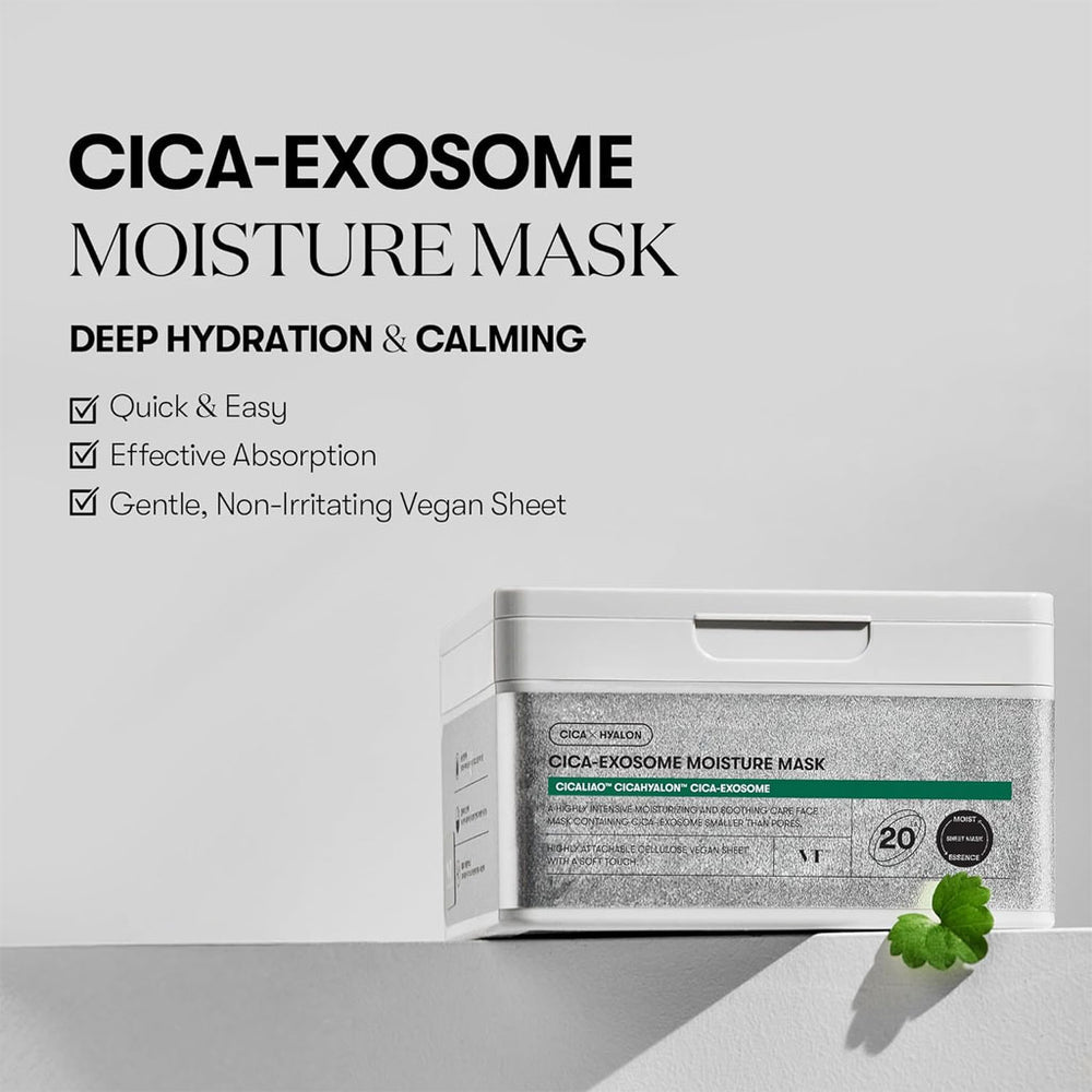 VT Cosmetics Cica - Exosome Moisture Mask (20 Sheets) قناع الترطيب سيكا - إكسوسوم من في تي كوزماتيكس - Princess Cosmetics Qatar