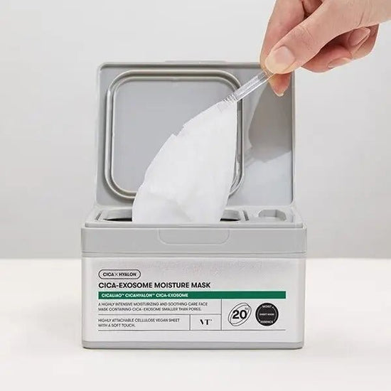 VT Cosmetics Cica - Exosome Moisture Mask (20 Sheets) قناع الترطيب سيكا - إكسوسوم من في تي كوزماتيكس - Princess Cosmetics Qatar