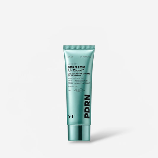 VT Cosmetics PDRN ECM Air Cloud Melacare Sun Cream 50ml كريم واقٍ من الشمس من في تي كوزمتكس، بي دي آر إن إي سي إم إير كلاود ميلاكير - Princess Cosmetics Qatar