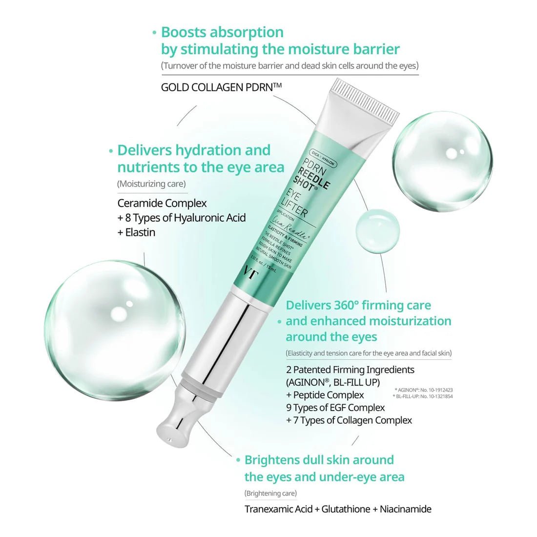 VT Cosmetics PDRN Reedle Shot Eye Lifter 15ml في تي كوزماتيكس بي دي آر إن ريدل شوت لشد منطقة العين - Princess Cosmetics Qatar