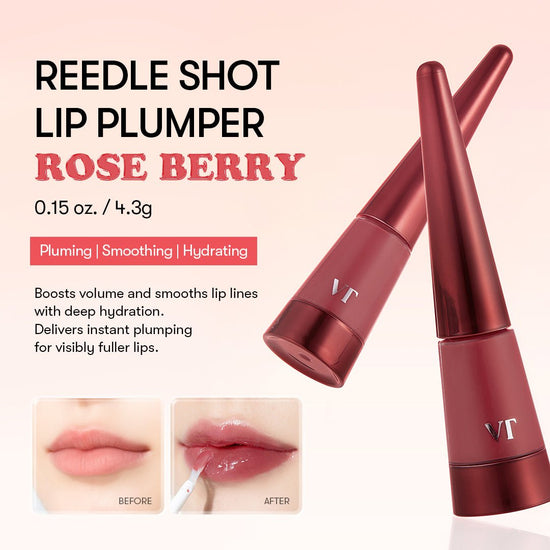 VT Cosmetics Reedle Shot Lip Plumper - Rose Berry 4.6g مُكبّر الشفاه ريدل شوت من في تي كوزمتكس - لون روز بيري - Princess Cosmetics Qatar