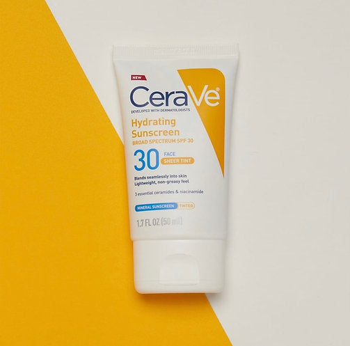 CeraVe Hydrating Sunscreen SPF 30 Face Sheer Tint 50ml. كريم الوقاية من الشمس المرطب الملون من سيرافي بعامل حماية من الشمس 30، 50 مل