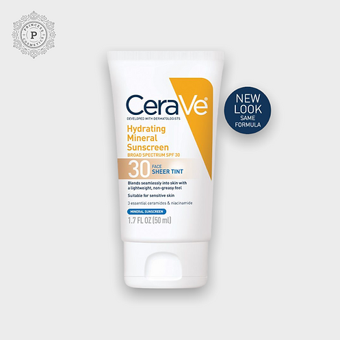 CeraVe Hydrating Sunscreen SPF 30 Face Sheer Tint 50ml. كريم الوقاية من الشمس المرطب الملون من سيرافي بعامل حماية من الشمس 30، 50 مل