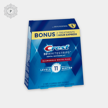 Crest Level 11 3D Whitestrips Glamorous White Teeth Whitening Strips (32 Strips, 16pcs). كرست لڢل 11 شرائط بيضاء ثلاثية الأبعاد للأسنان البيضاء الرائعة (32 شريطًا، 16 قطعة) - Princess Cosmetics Qatar