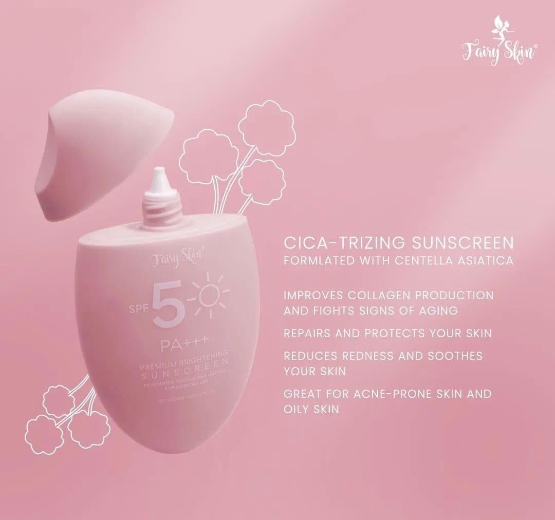 Fairy Skin Premium Brightening Sunscreen 50g. واقي شمسي فاخر لتفتيح البشرة من فيري سكين، 50 جم - Princess Cosmetics Qatar