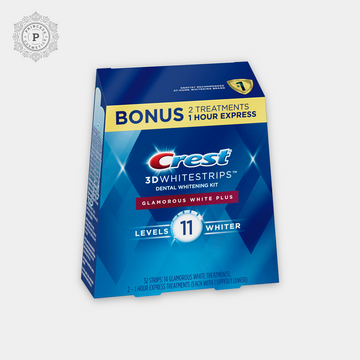 Crest Level 11 3D Whitestrips Glamorous White Teeth Whitening Strips (32 Strips, 16pcs). كرست لڢل 11 شرائط بيضاء ثلاثية الأبعاد للأسنان البيضاء الرائعة (32 شريطًا، 16 قطعة)