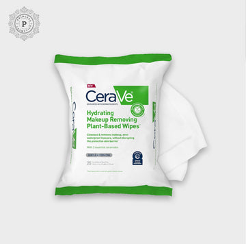 Cerave Hydrating Makeup Removing Plant-Based Wipes (25 Towelettes). مناديل مرطبة لإزالة المكياج من سيرافي، مصنوعة من مكونات نباتية (25 منديل)