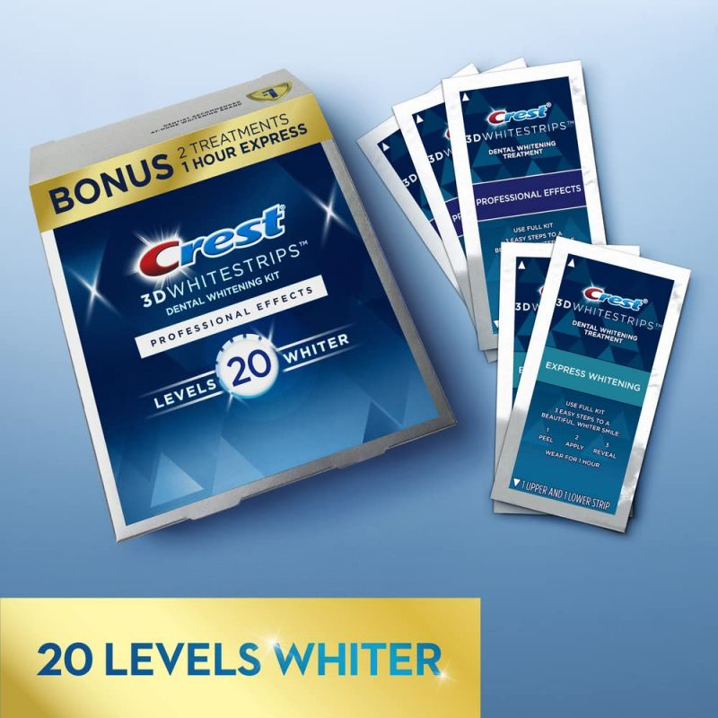 Crest Level 20 3D Whitestrips, Professional Effects, Teeth Whitening Strip Kit, 44 Strips