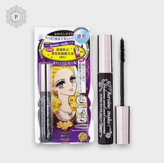 KissMe Heroine Make Volume & Curl Mascara Waterproof 6g (Black). ماسكارا كيس مي هيروين ميك فوليوم آند كيرل مقاومة للماء 6 جرام (أسود) - Princess Cosmetics Qatar