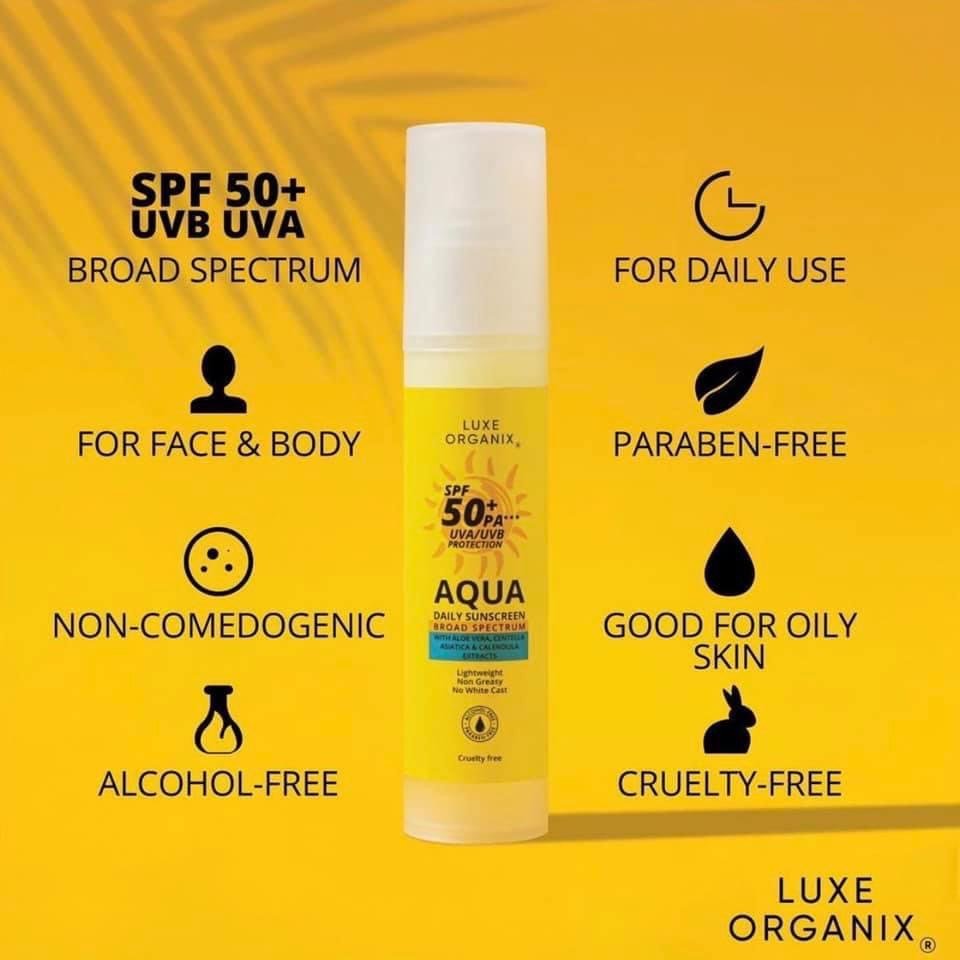 Luxe Organix Aqua Daily Sunscreen 50ml لوكس أورجانيكس أكوا ديلي واقي من الشمس 50 مل - Princess Cosmetics Qatar