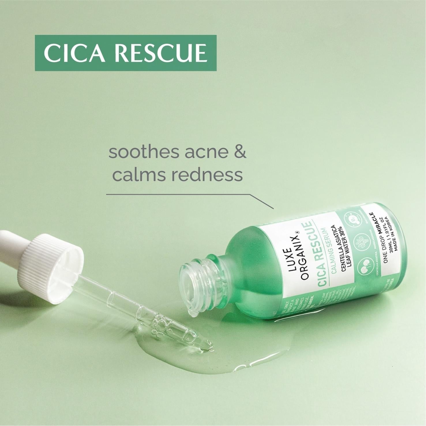 Luxe Organix Cica Rescue Calming Serum 30ml لوكس أورجانيكس سيكا سيروم مهدئ للإنقاذ 30 مل - Princess Cosmetics Qatar