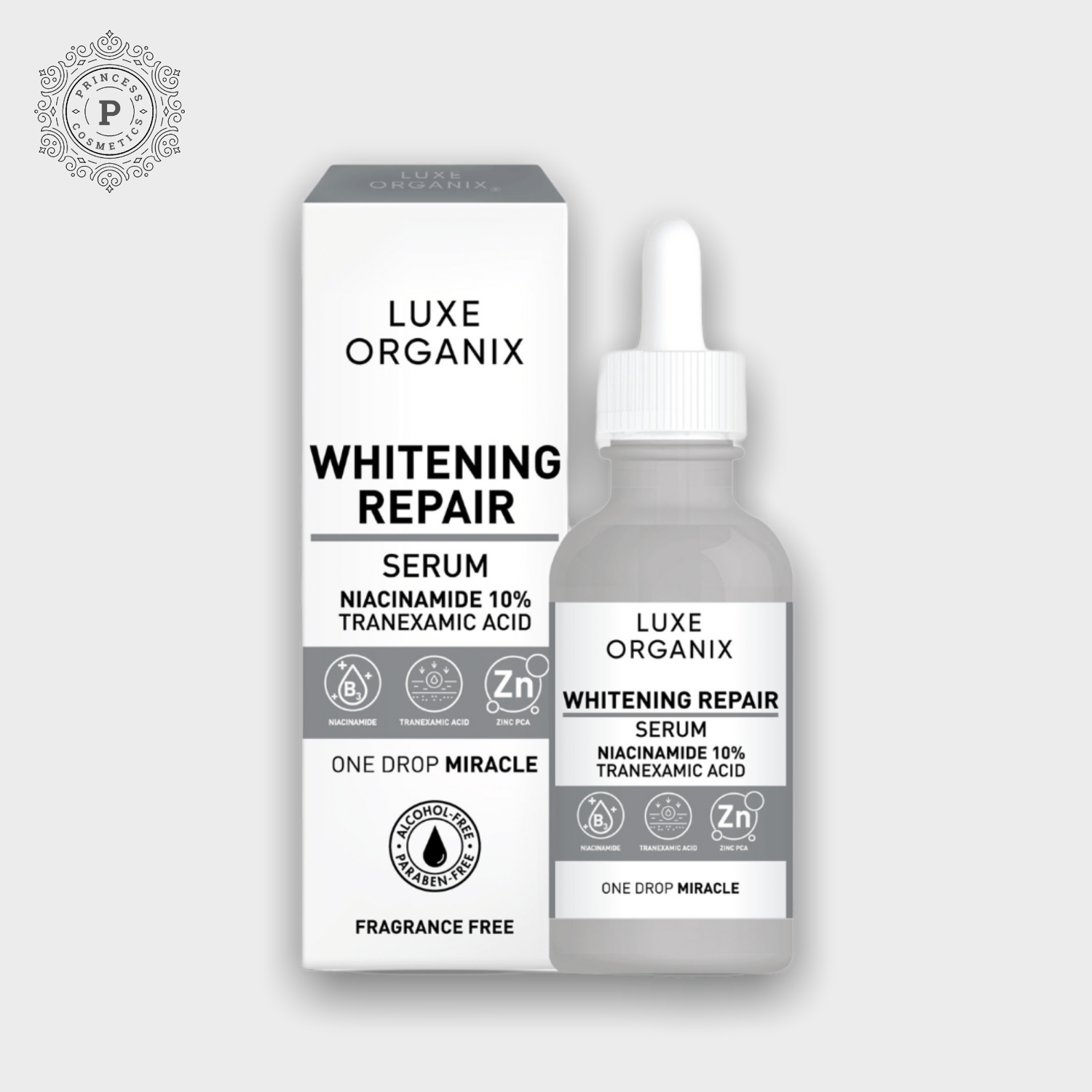 Luxe Organix Whitening Repair Serum Niacinamide 10% 30ml لوكس أورجانيكس سيروم إصلاح التبييض نياسيناميد 10٪ 30 مل - Princess Cosmetics Qatar