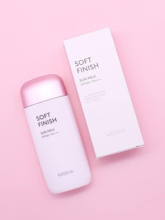 Missha All - around Safe Block Soft Finish Sun Milk SPF 50+ PA+++ 70ml. حليب الشمس الشامل ذو اللمسة النهائية الناعمة من ميشا بعامل حماية من الشمس 50+ PA+++، 70 مل - Princess Cosmetics Qatar