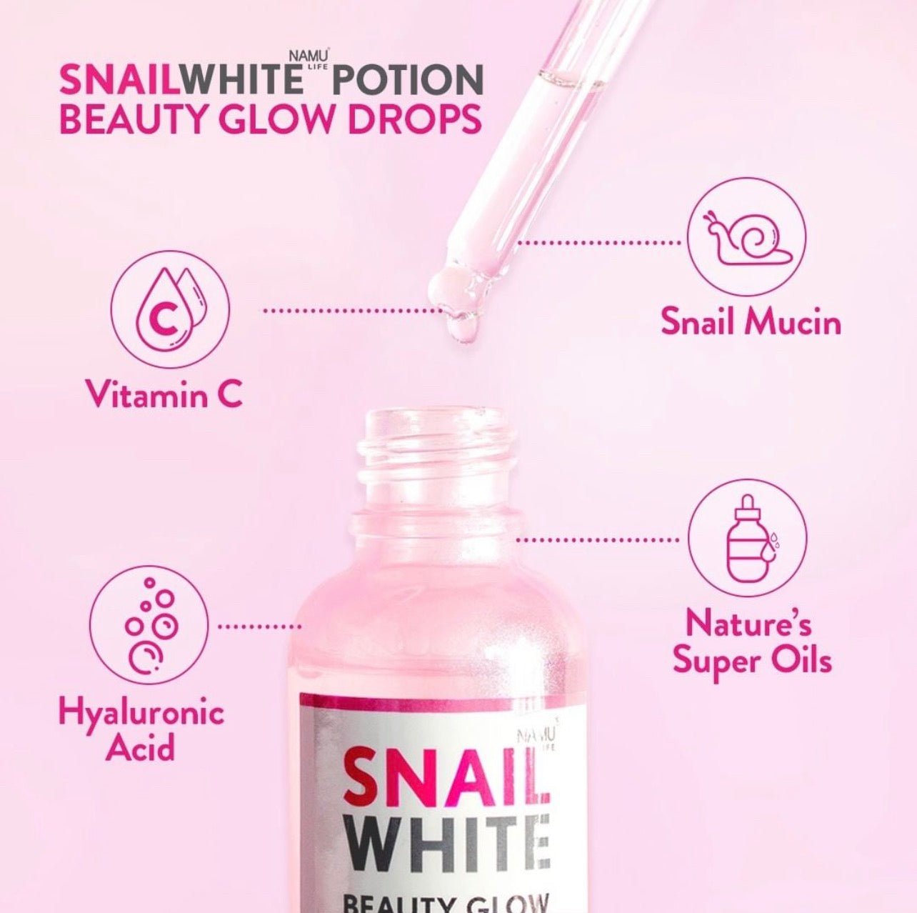 Namu Life Snail White Beauty Glow Drops 30ml. قطرات توهج الجمال الأبيض من نامو لايف، 30 مل - Princess Cosmetics Qatar