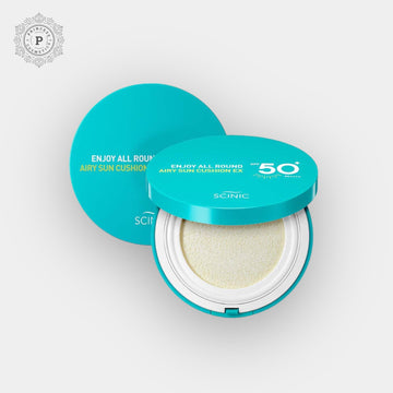 Scinic Enjoy All Around Airy Sun Cushion EX SPF50+ PA++++ - EXPIRY: 05 - 2025 سينيك إنفهي في جميع أنحاء وسادة الشمس جيدة التهوية - Princess Cosmetics Qatar