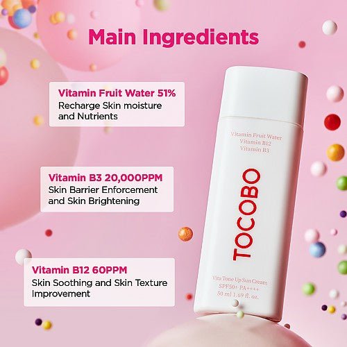 Tocobo Vita Tone Up Sun Cream SPF50+ PA++++ 50ml. توكوبو فيتا تون أب كريم الحماية من الشمس - Princess Cosmetics Qatar