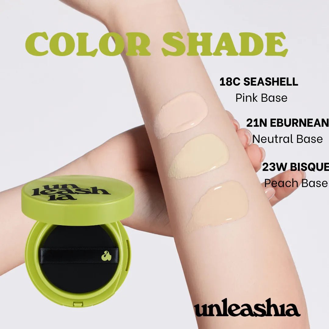 Unleashia Healthy Green Cushion 15g (3 Shades). وسادة أنليشيا الخضراء الصحية 15 جرام (3 ألوان) - Princess Cosmetics Qatar